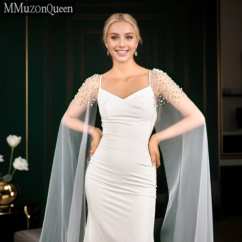 Châle de Mariage Bleu avec Décor de Perles pour Femme, Robe à Bretelles Initiées, Cover-Up pour Patients, Couches Personnalisées, MMQ MG42