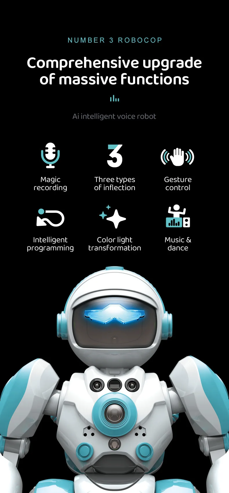 Smart Kids Robot Interactive Intelligent Robo for Kids Robotics Music Dance Record Repeat Touch Gesture Control Toys for Boys Children Christmas Gifts Ship from US Warehouse Fast Delivery