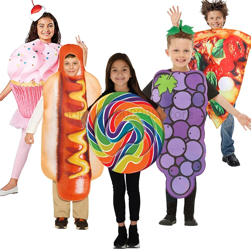 

2025 Boy Noodle Hot Dog Children Peanut Butter Jelly Food Halloween Outfit Girls Cupcake Dress Up Lollipop Costume