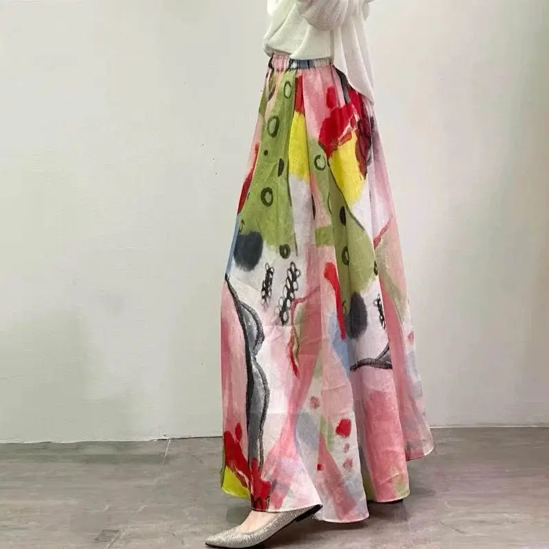 

Korejpaa Y2k Skirt Summer New Graffiti Women Skirt 2025 Summer High Waist Slimming Big Swing Umbrella Skirts Female Faldas