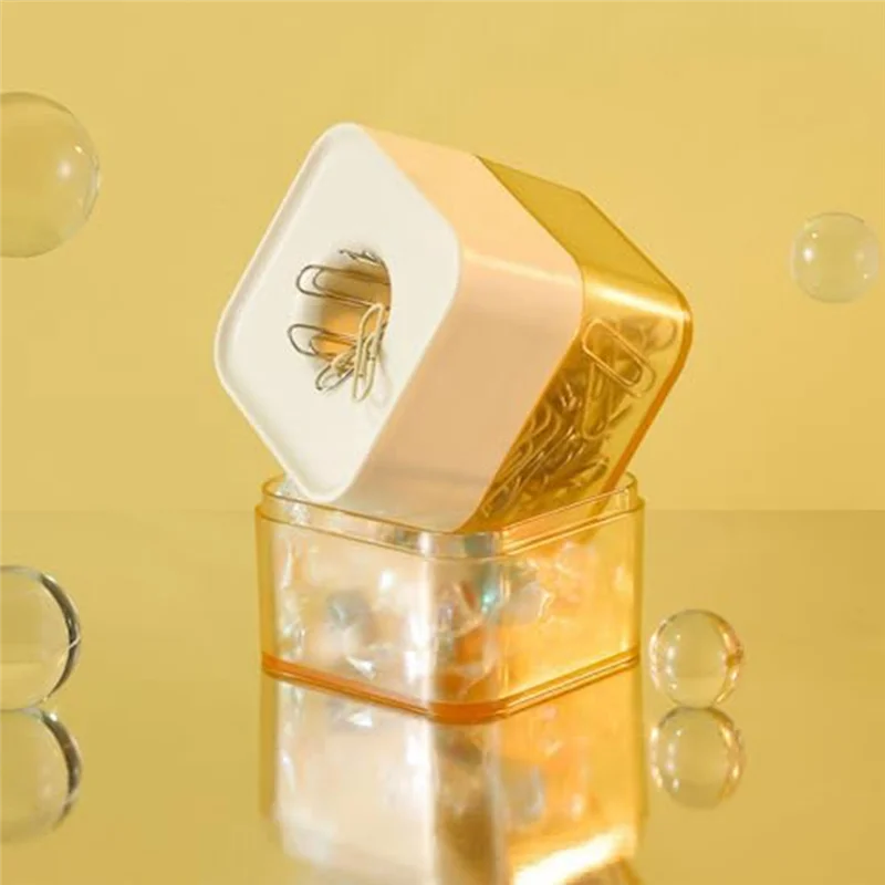 

New Two-Color Paper Clips In Elegant Magnetic Frosted Square Clip Holder, 28Mm, 130 Clips Per Box Easy Install (Butter Yellow)