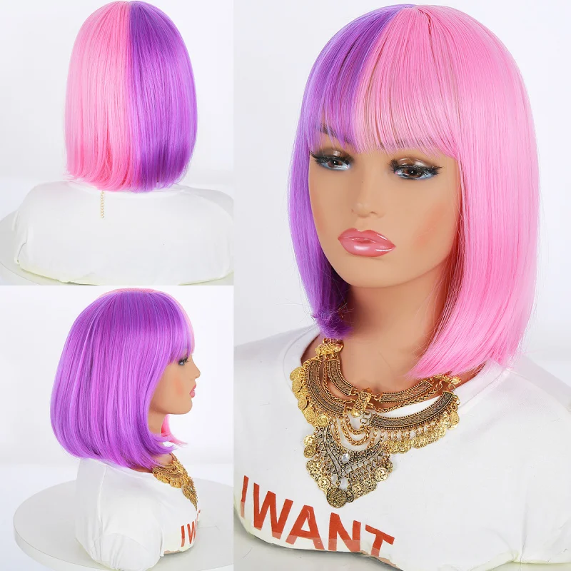 

Product Hair with Bangs European and American Style New Short Bob Rose Net Direct Sales Wig Cap