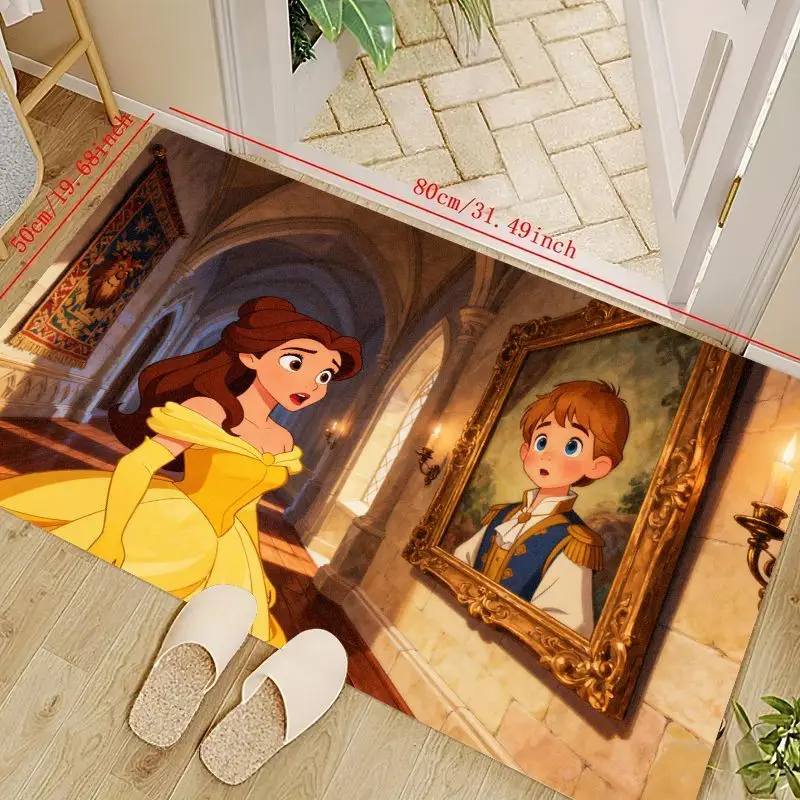 

1 шт., коврик Disney Beauty and the Beast Belle Princess & Young Prince Adam с героями мультфильмов, мягкий нескользящий моющийся коврик для жизни