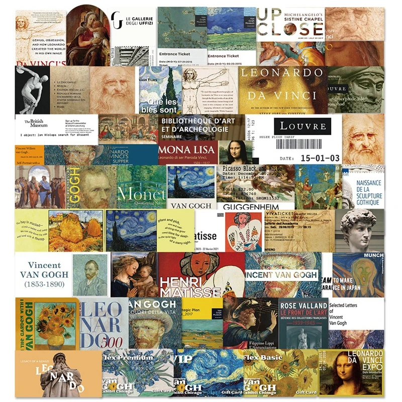 50PCS Artistic Stickers Art Gallery Cartoon Anime Waterproof Graffiti Luggage Laptop Guitar Book Phone Kids Sticker Pack Toy