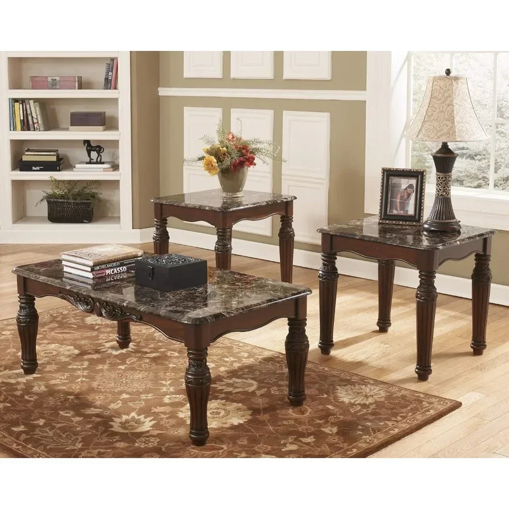 Coffee Table, Signature Design By Traditional Faux Marble 3-Piece Tables Set, Coffee Table