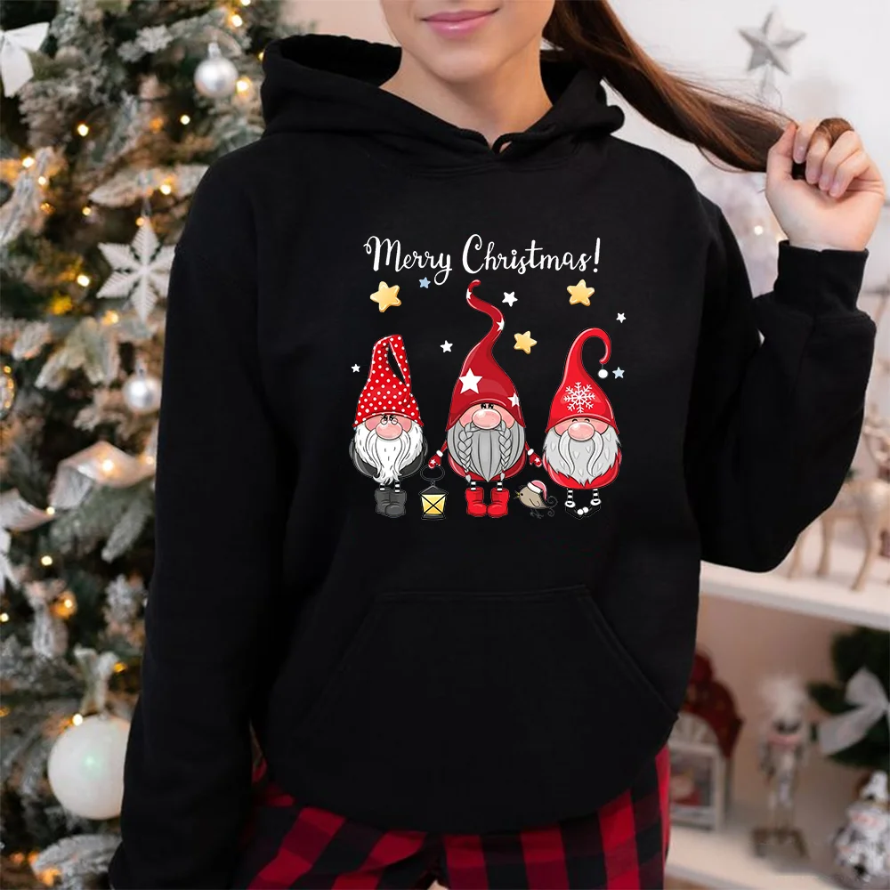 Women's Fashion New Merry Christmas Gnome Printed Hoodie Outdoor Casual High Quality Christmas Hoodie Top