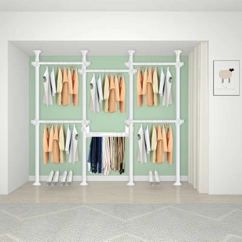 New adjustable closet organizer storage shelf simple cloakroom large free combination steel hanging clothes detachable wardrobe