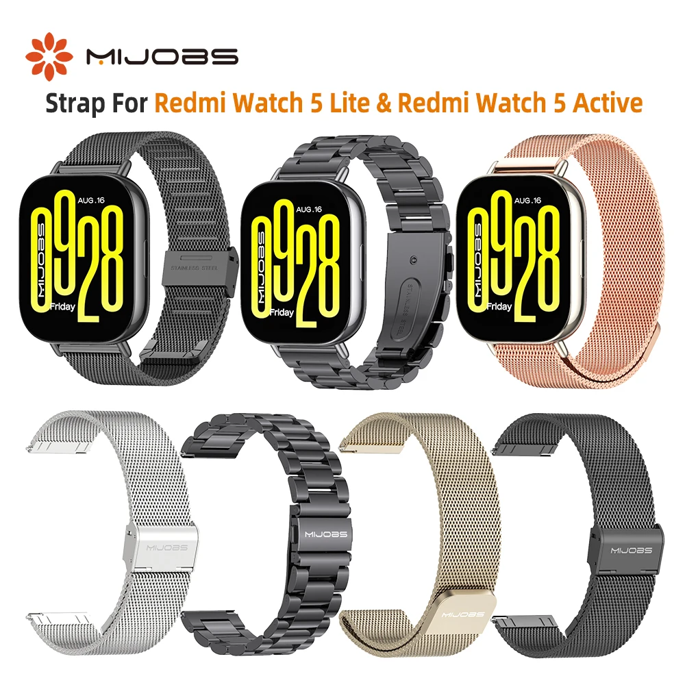 حزام لساعة Redmi Watch 5 Active Watchband لـ Redmi Watch 5 Lite سوار معصم معدني من الفولاذ المقاوم للصدأ بديل الساعة الذكية