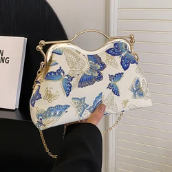 Luxury Brand Women Pink Blue Clip Shell Flower Chain Fold Crossbody Bags Evening Party Clutch borse e portamonete Messenger Bags