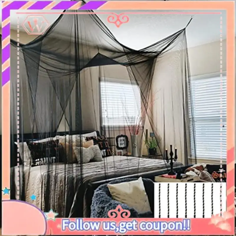 Upgraded Bed Canopy 4 Corner Mosquito Net Black Canopy Bed Curtains Hanging Bed Curtain For Most Size Bed Size For 190X210x240cm