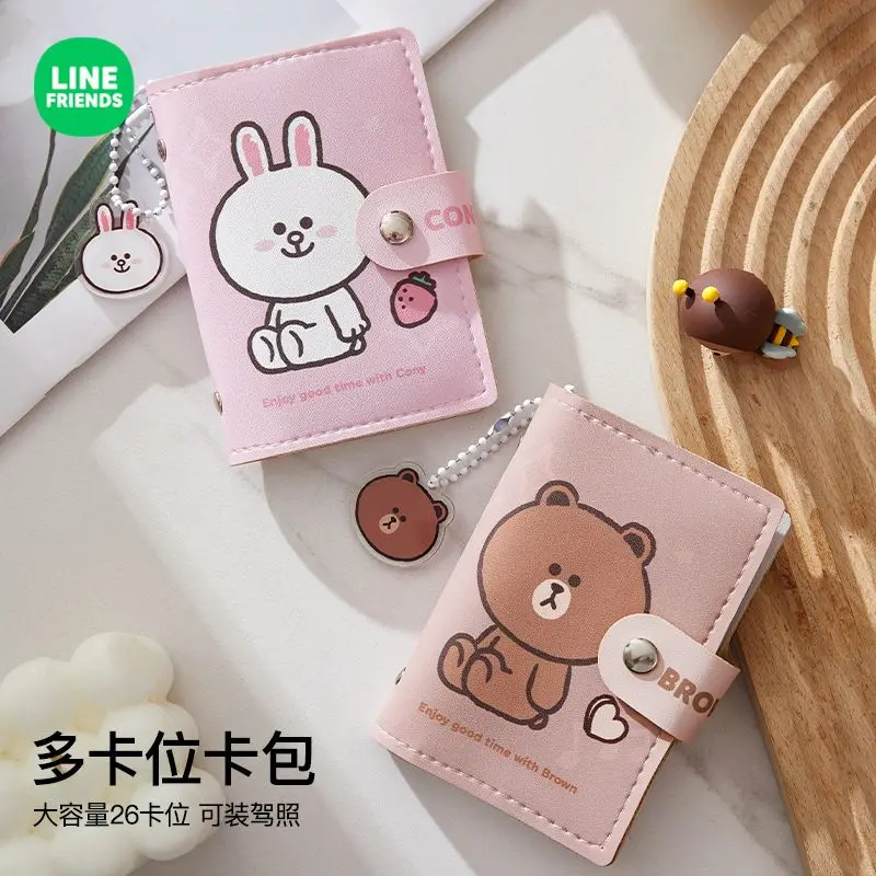 

Line Friends Brown Large Capacity Bank Card Change Storage Bag Cute Cartoon Snap Style Multi-card Driving License Leather Case