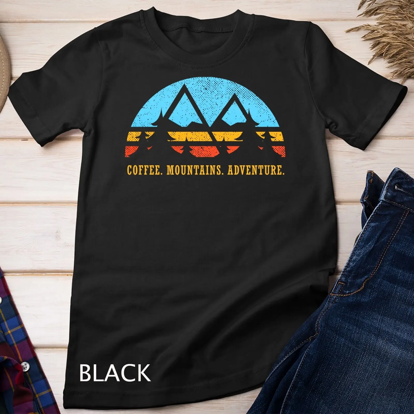 

Retro Sunset Hiking Coffee Mountains Adventure Unisex T-shirt