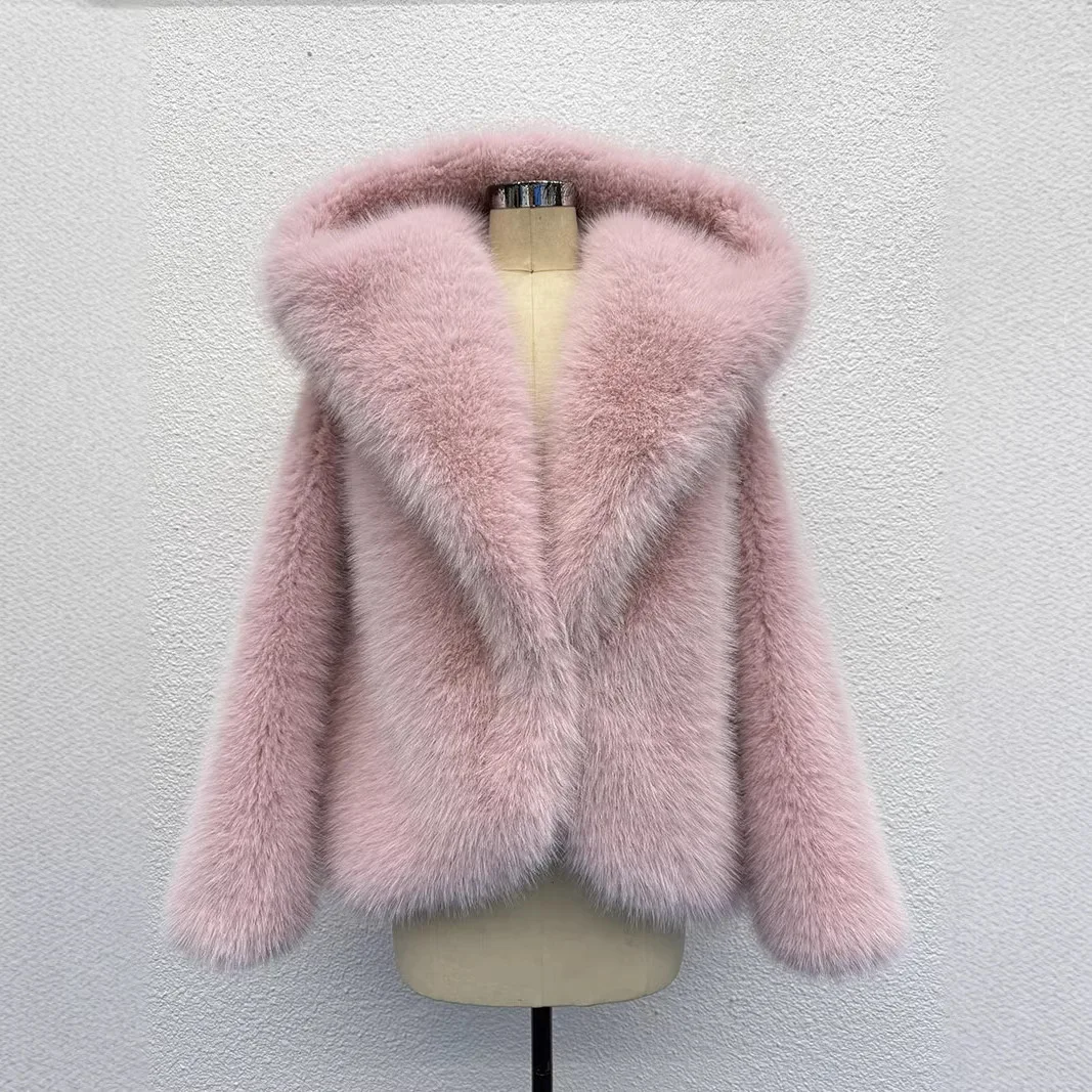 

Long Sleeves Covered Button Thick Office Lady OVERCOAT 2026 Autumn Winter Women Faux Fur Short Coats Solid Hooded Jackets