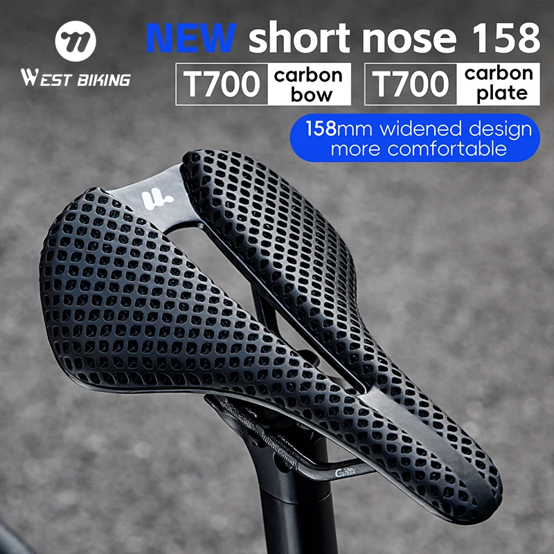 

WEST BIKING 3D Printed Bicycle Saddle T700 Carbon Fiber Soft Seat Cushion Shock Absorbing Road Bike Lightweight 158MM 3D Saddle