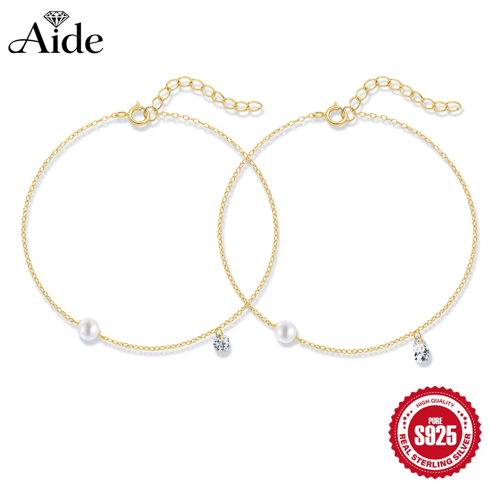 

Браслет AIDE из стерлингового серебра 925 пробы с блестящим жемчужным кулоном в форме груши для женщин, классический вариант для повседневной носки, подарок на День святого Валентина