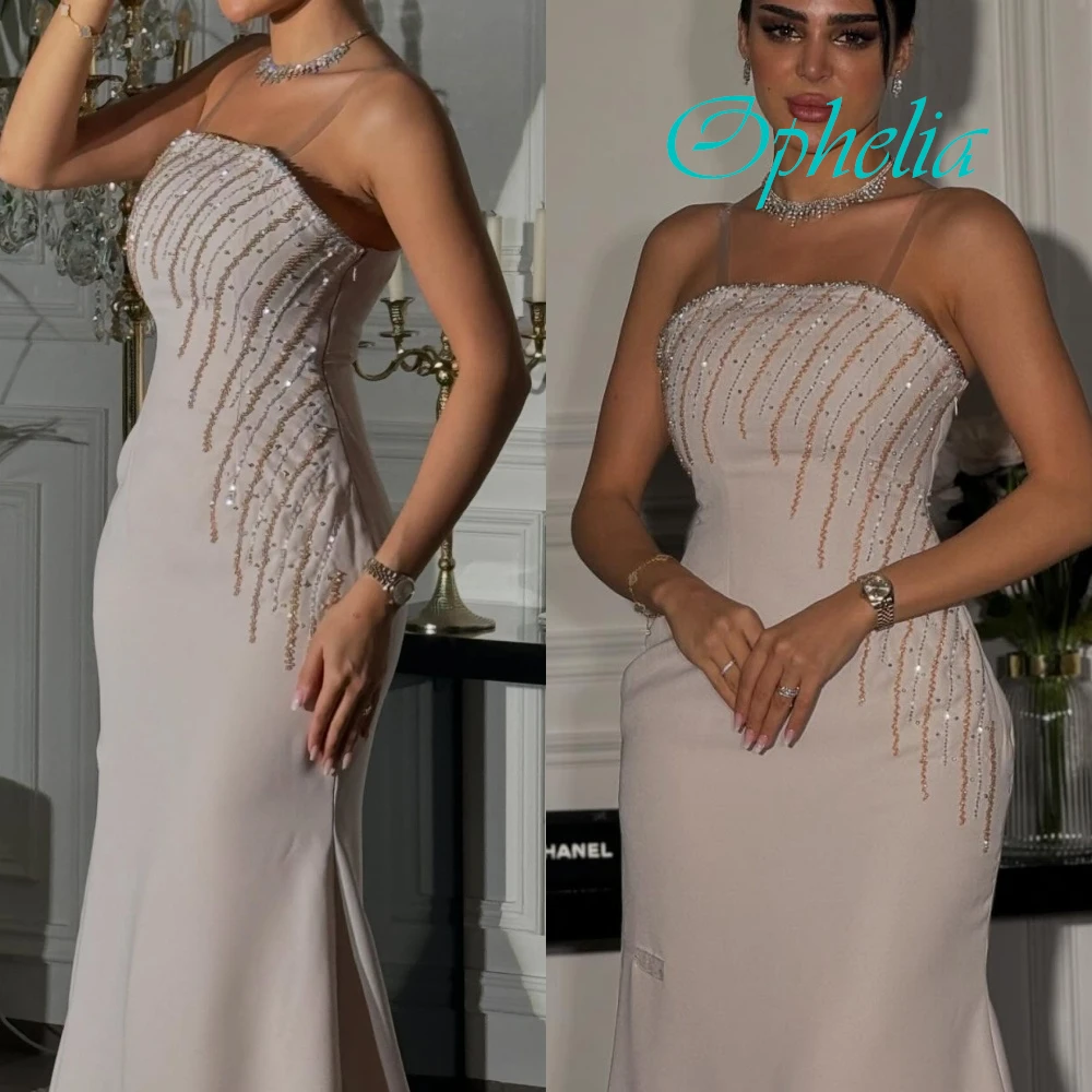 

Customized Exquisite Strapless Sleeveless Evening Dress High Quality Satin Celebrity Gowns Delicate White Crystal Party Gowns