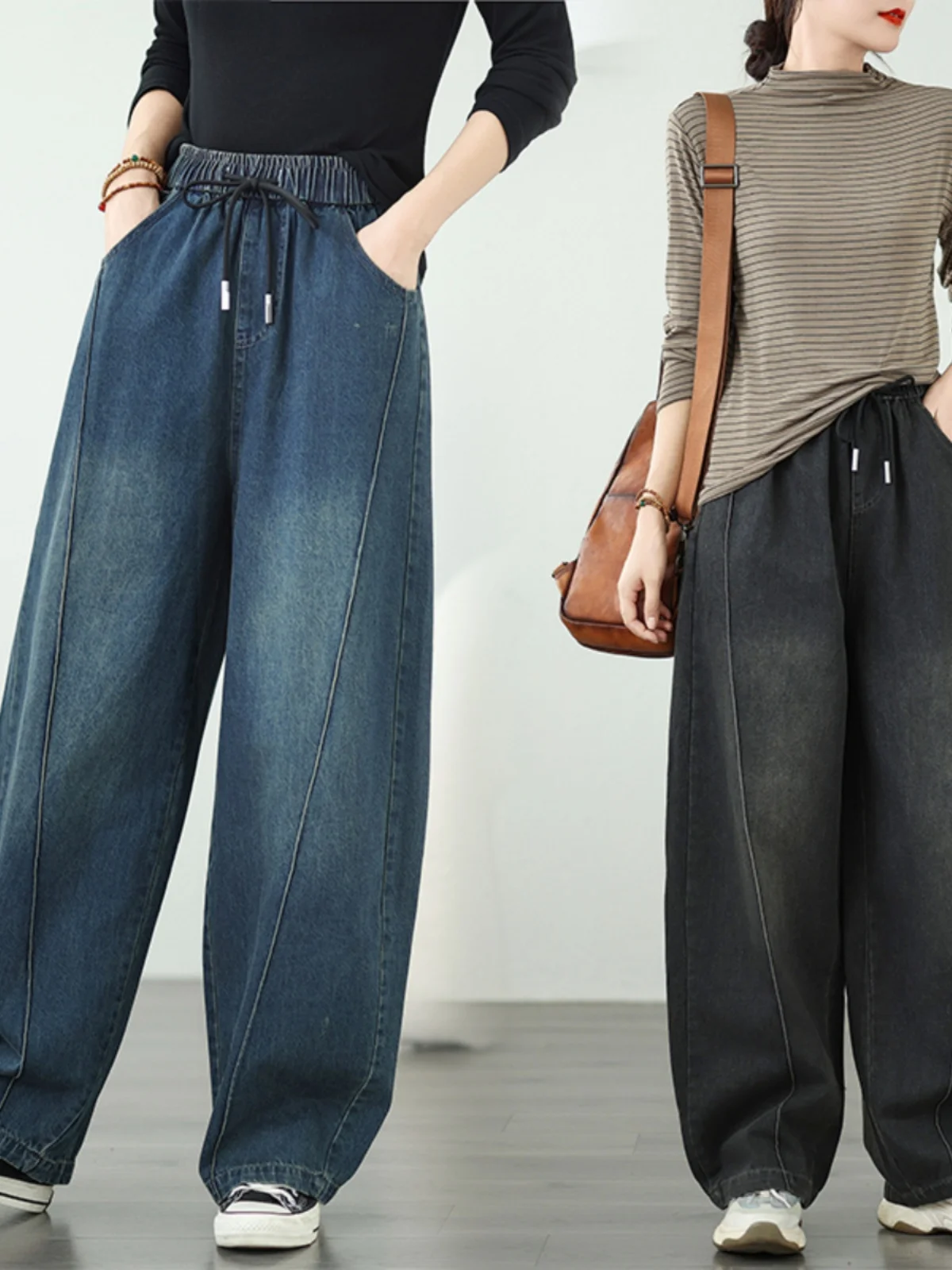 

Retro Wide Leg Jeans Korean Sle Casual Loose High Waist Simple Harlan Pants Commute Sle Long Pants for And Pear Bod...