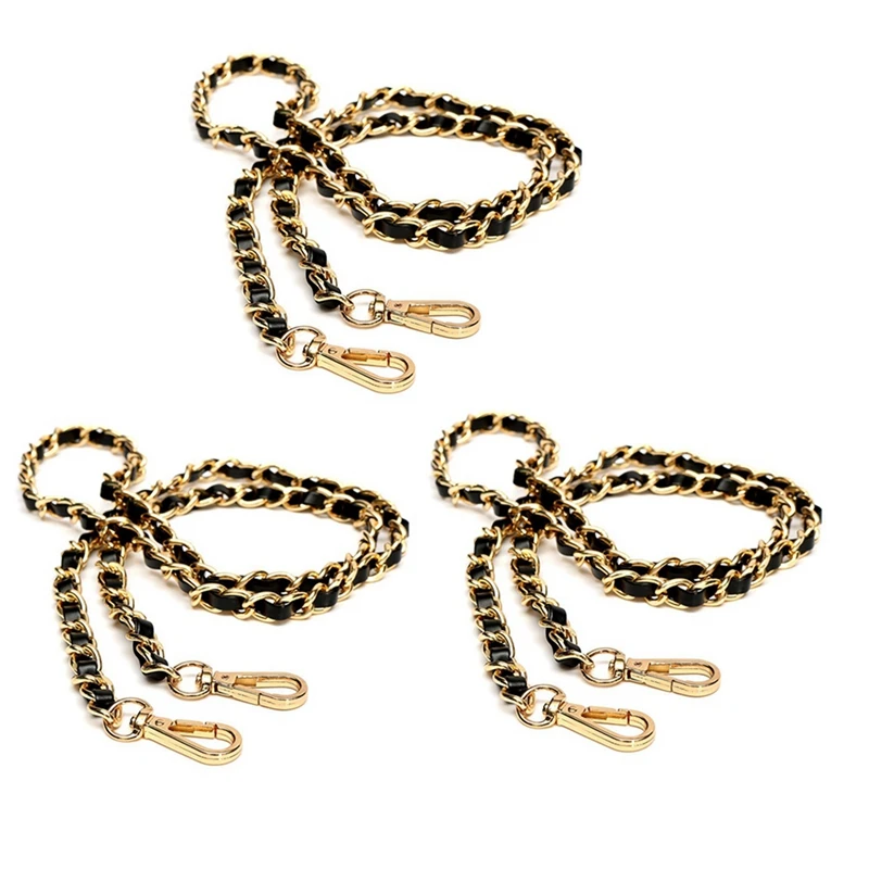 3X Chain Purse Cross-Body Handbag Shoulder Bag Strap Replacement Accessories Light Gold + Black120cm