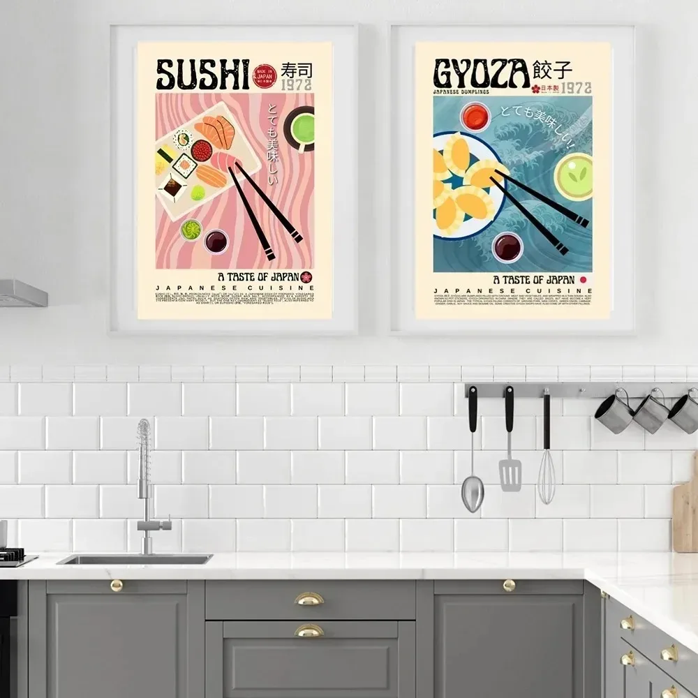 Frameless Japanese Korea Vintage Food Modern Kitchen Art Painting Print Asian Retro Canvas Poster Ramen Sushi Gyoza Cook Room Ho