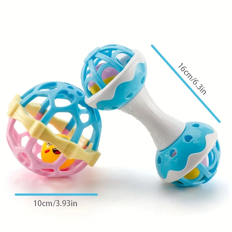 2 Pcs Baby Teething Hand Rattle Set, Soft Rubber Hand Grip Ball, Boilable, Baby Toddler Crawling Fun Educational Toys