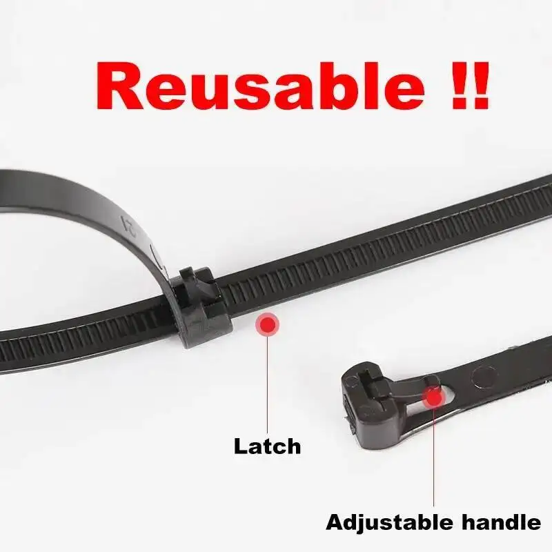 20pcs Plastic Reusable Cable Ties 8*200/250/300/450 Releasable Nylon May Loose Slipknot Recycle High Quality DIY