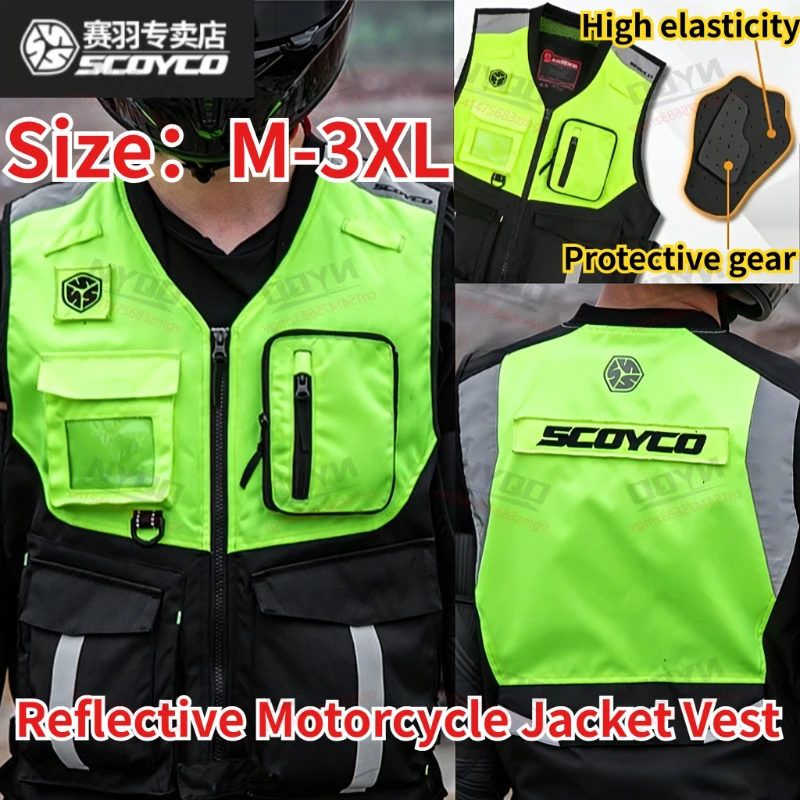 

Мужская светоотражающая мотоциклетная куртка-жилет Hot SCYCO JK116, прочная, дышащая, с высокой видимостью, из материала 600D, с карманами для хранения
