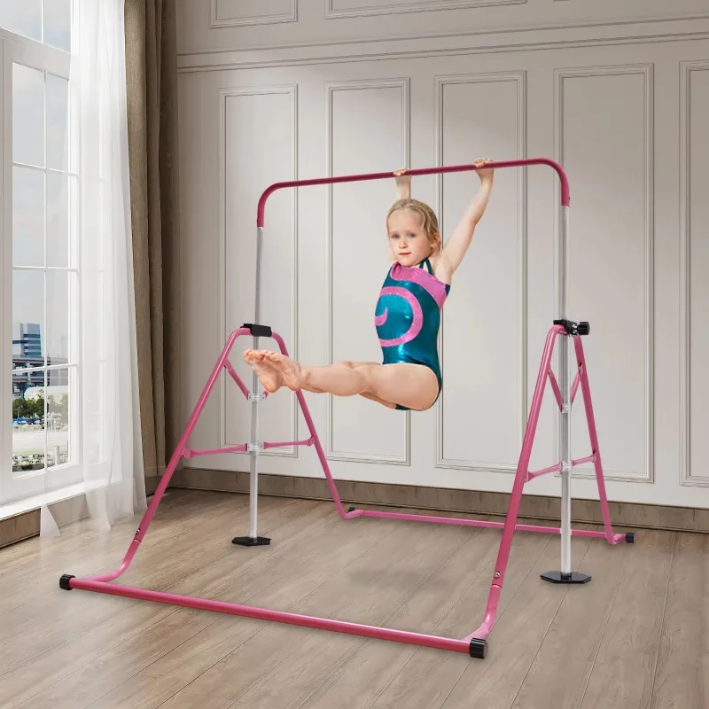 【Meilleur choix】Barres de gymnastique roses pour enfants, barres de gymnastique pliables, 5 hauteurs réglables, jouet pour enfants, intérieur/extérieur