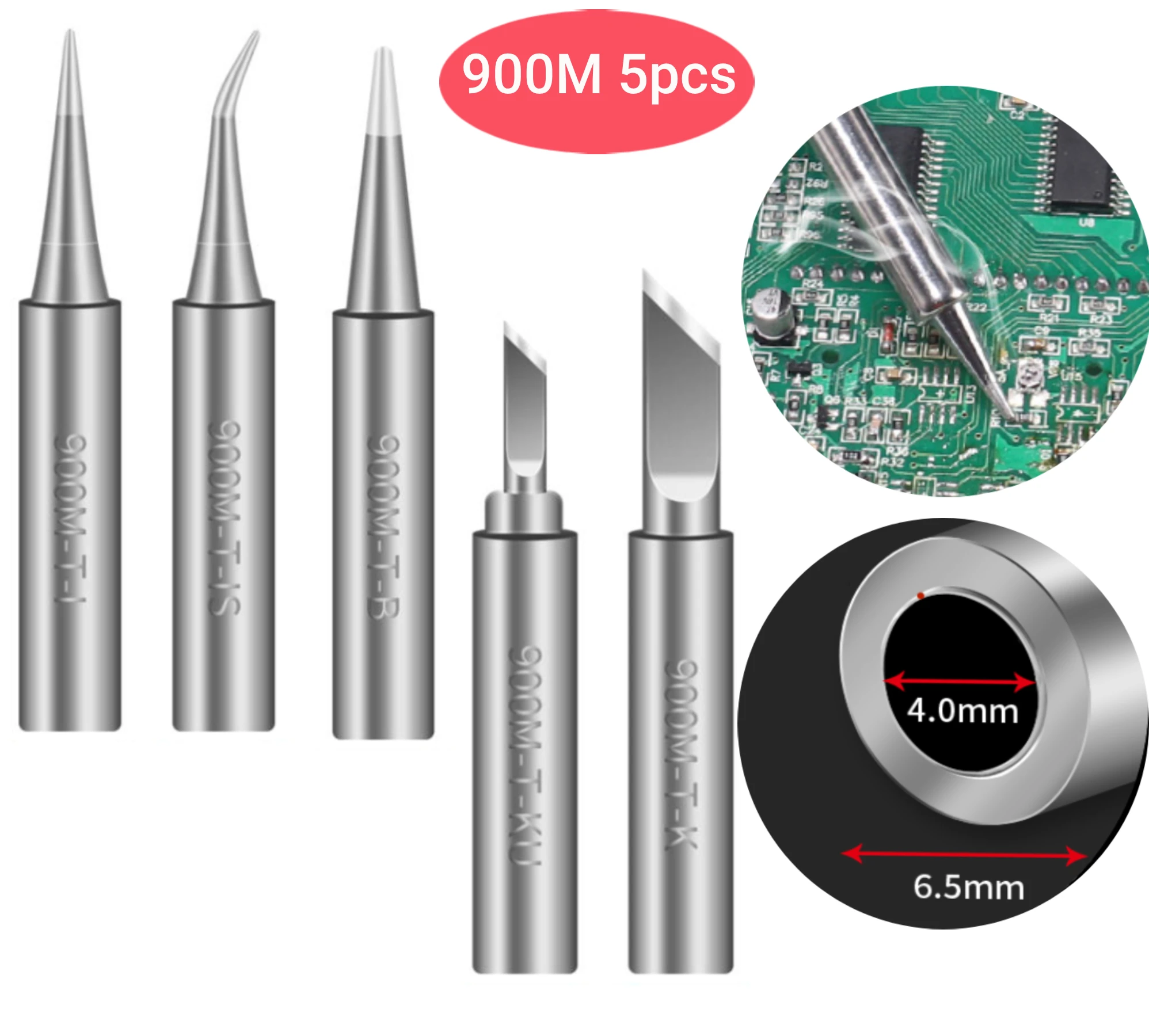 Handif Soldering Station Iron Tips 900M Series 5pcs I+IS+KU+K+B Heating Pure Copper Lead -Free BGA Tin Welding Iron Tip