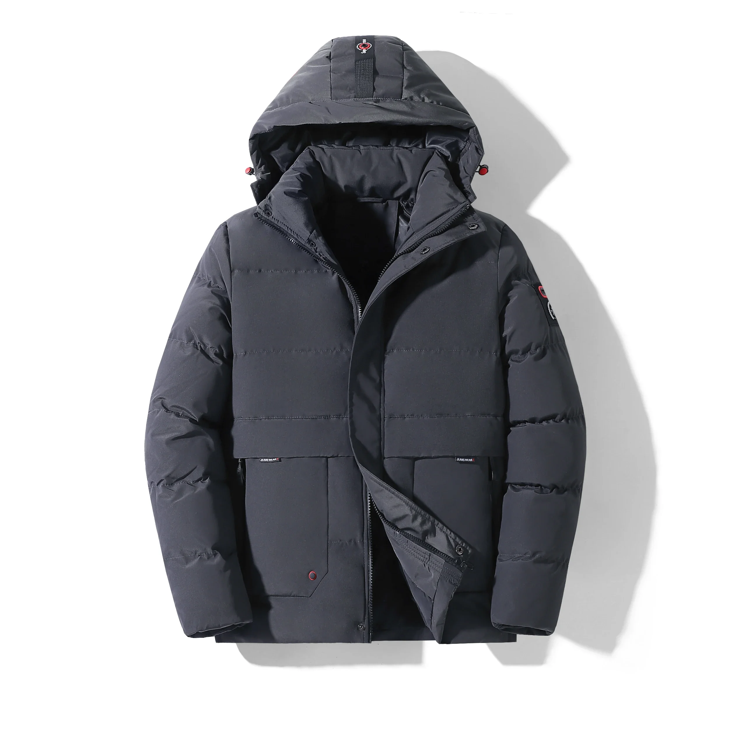 Winter Retro Jacket Men's High Quality Solid Color Thick Warm Hooded Padded Coat Male Business Windproof Zipper Pocket Parka