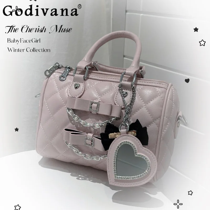 Japanese Original Lolita Mass- Produced Handbag Sweet Elegant Girl Bow Small Capacity Daily Commuting Versatile Boston Bag