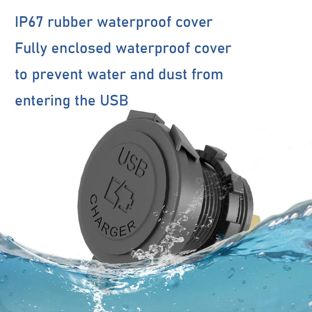 12-24V Dual PD3.0 Type C USB Fast Charging Socket Car USB C Power Supply Car Ship Motorcycle Waterproof Charging Adapter Socket