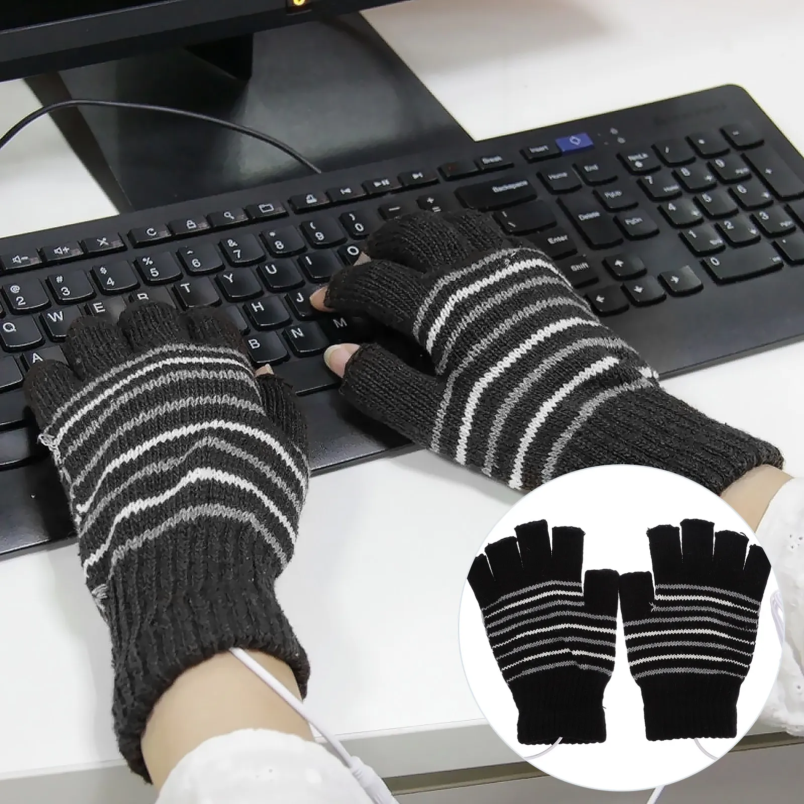 

1Pair USB Heated Mitten Woolen Yarn Gloves Unisex Winter Hands Warmer Fingerless Electric Thermal Gloves Outdoor