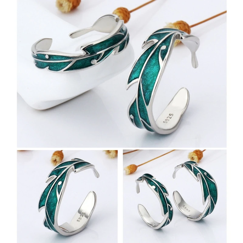 2Pieces/set Retro Vintage Leaf Ring Green Plantain Open Rings Couple Personality Plantain Leaf Ring Fashion Jewelry D5QB