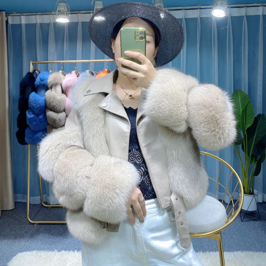 

2024Luxury Women Winter New Real Fox Fur Coats With Genuine Sheepskin Leather Wholeskin Natural Fox Fur Jacket Outwear