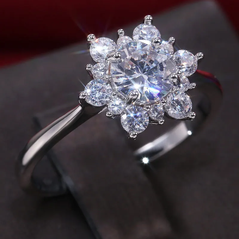 Meetvii Crystal Flower Finger Rings For Women Elegant Fresh Style Zircon Wedding Engagement Gift Fashion Jewelry