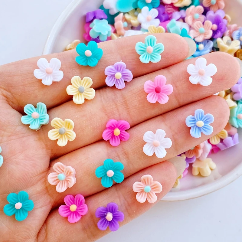 100pcs New Cute 9mm Resin Mini Flower Flat Back Cabochon Scrapbook Kawaii DIY Embellishments Accessories