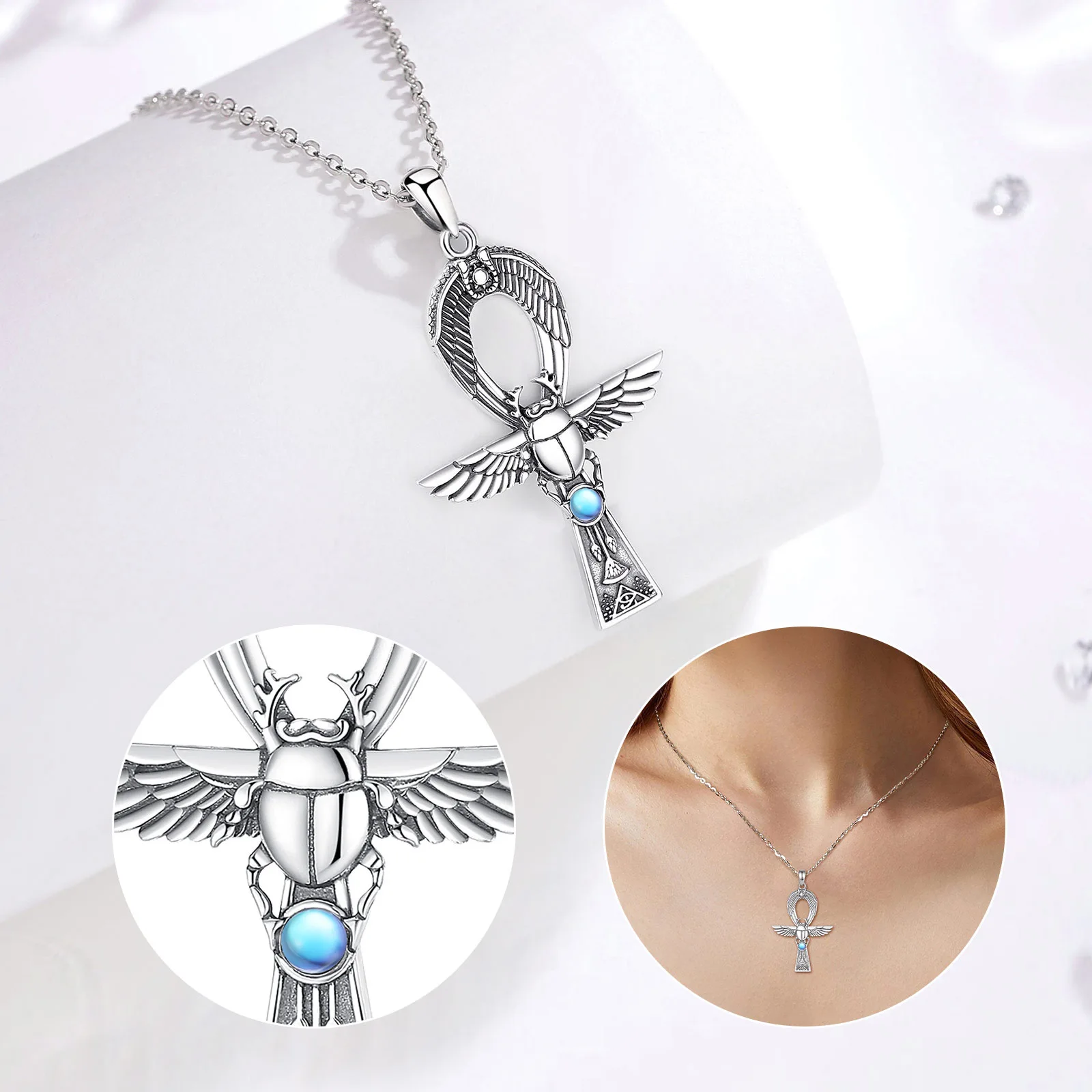 Imagem -03 - Eudora-ankh Egípcio Antigo Gigcoil Colar para Homens e Mulheres Pingente Runa de Pedra da Lua 925 Sterling Silver Personalidade Jóias Presente