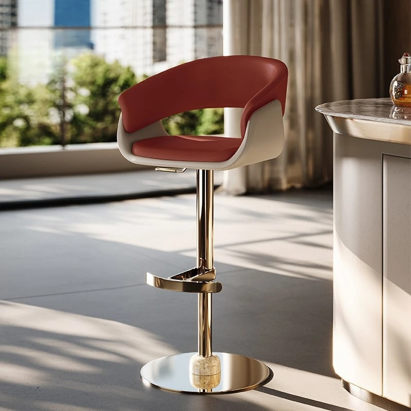 Adjustable Height Luxury Bar Stools Swivel Back Arm Rest Nordic Bar Stool Sturdy Stainless Steel Silla De Barra Modern Furniture