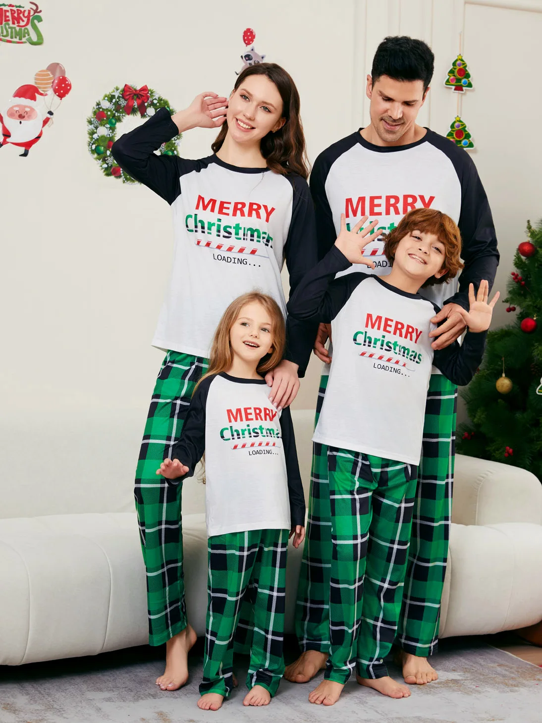 Christmas Pajamas Family Black Green Check Long Sleeve Family Christmas Pajamas Christmas Pjs Set