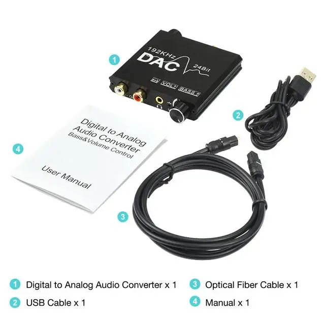 192KHz/24Bit DAC Digitale naar Analoge Audio Converter Digitale SPDIF Optische Toslink Coaxiaal naar Analoog Stereo L/R RCA en 3,5mm Jack  Converter with Bass and Volume Adjustment for PS3 PS4 DVD