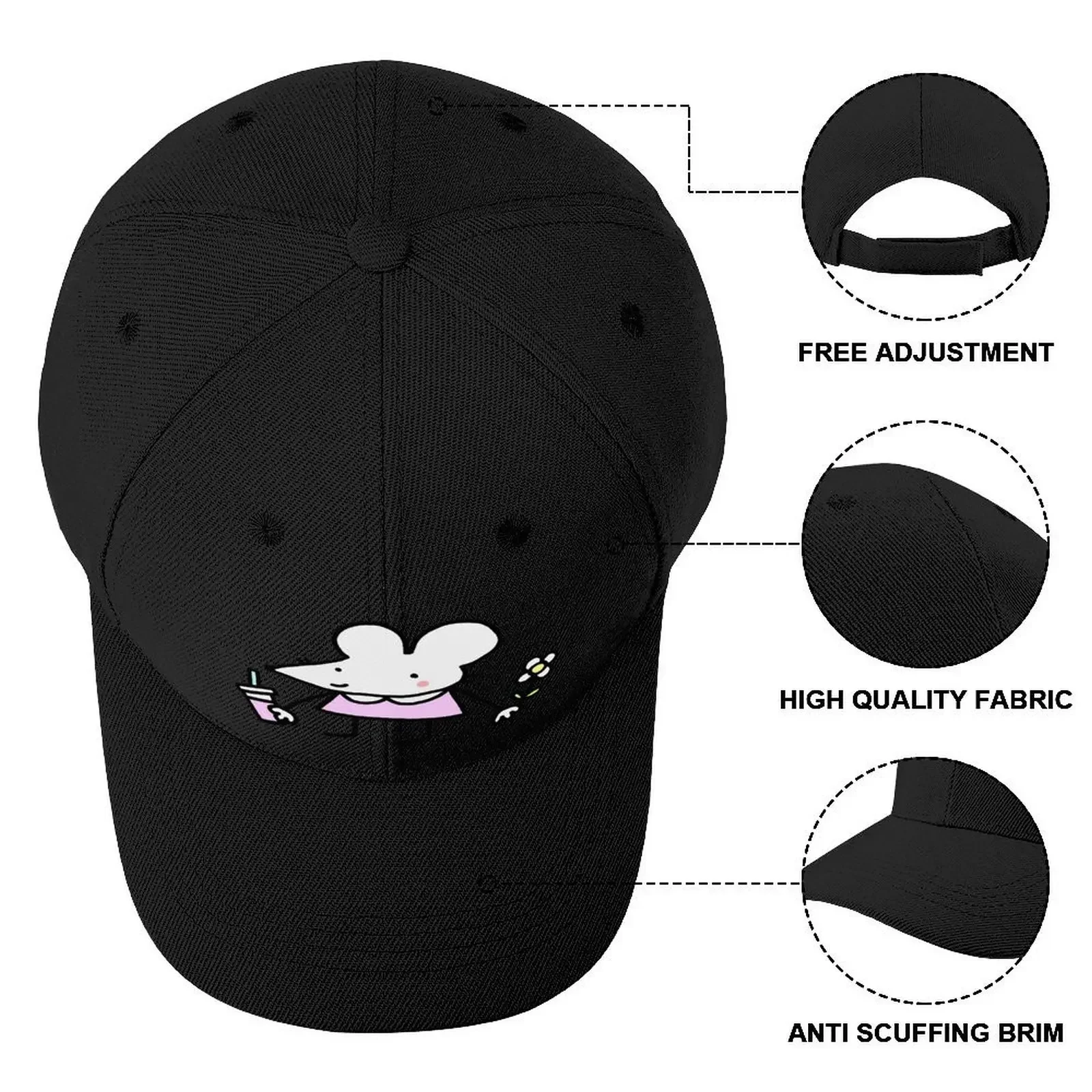 Gorra de béisbol happy little mousey para hombre y mujer, sombrero occidental, protección Solar Uv negra, Caballero