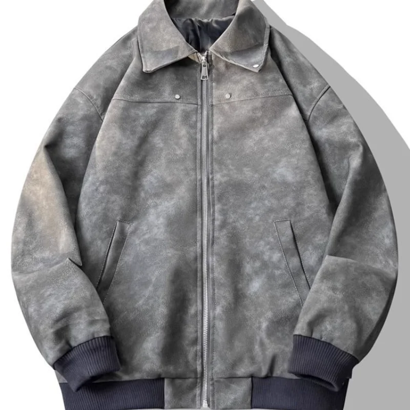 

2025 американская модная красивая кожаная куртка для мужчин, молодежная мотоциклетная куртка, весна-осень, японский стиль без шляпы