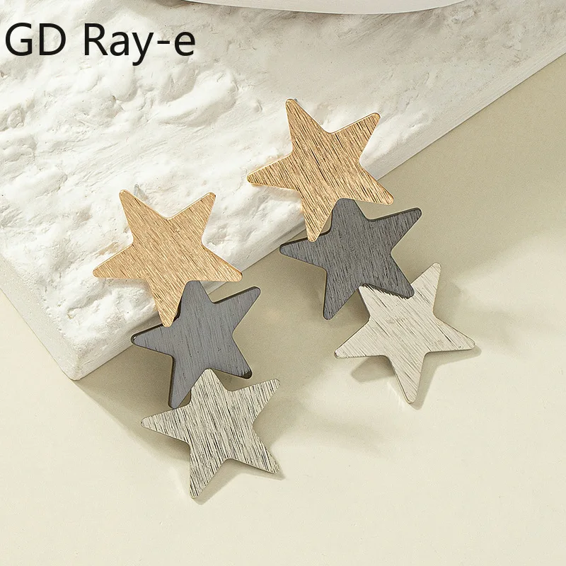 Fashion Five Pointed Star Earrings for Women Jewelry Gold-plated Double Layer Personality Sexy Charm Dangle Earrings