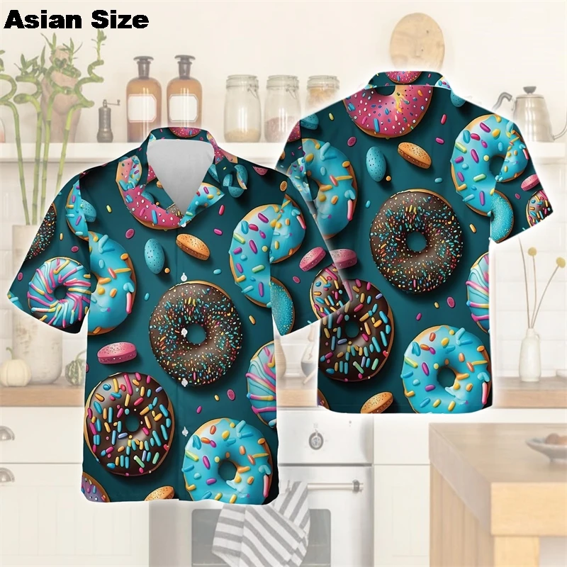 

Food Donuts 3D Printed Shirts For Men Clothes Harajuku Fashion Cake Lover Aloha Beach Shirt Casual Women Short Sleeve Blouses