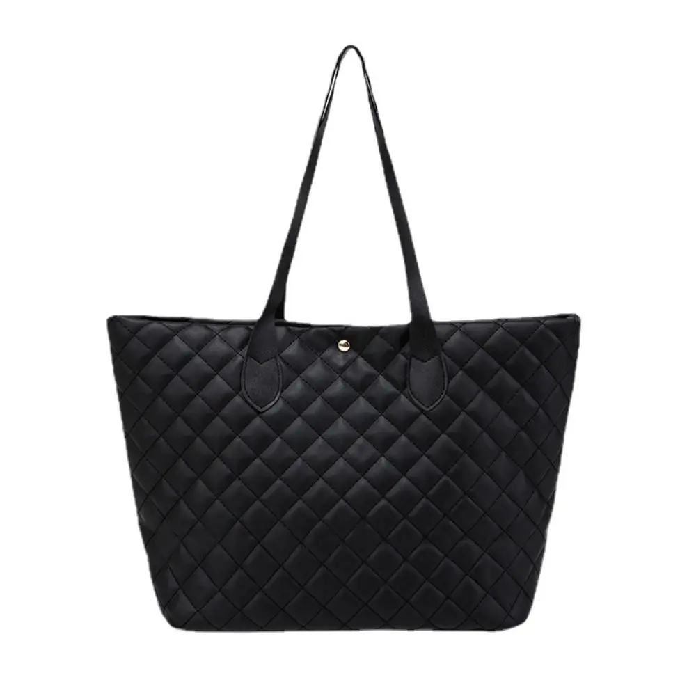 Bolso de mano de cuero de gran capacidad para mujer, bolso de mamá con cierre a presión, negro/blanco, a la moda