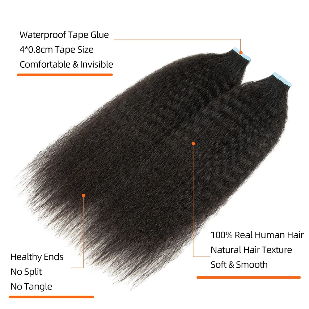 Isheeny Kinky Straight Tape In Human Hair Extensions 12\