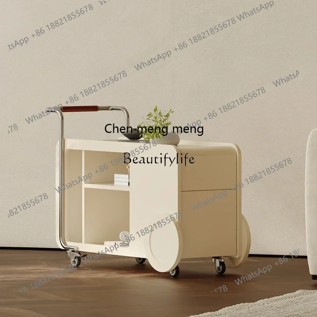 

New style Cream wind moving side few sofa side shelves simple modern designer creative cart storage ss 8617