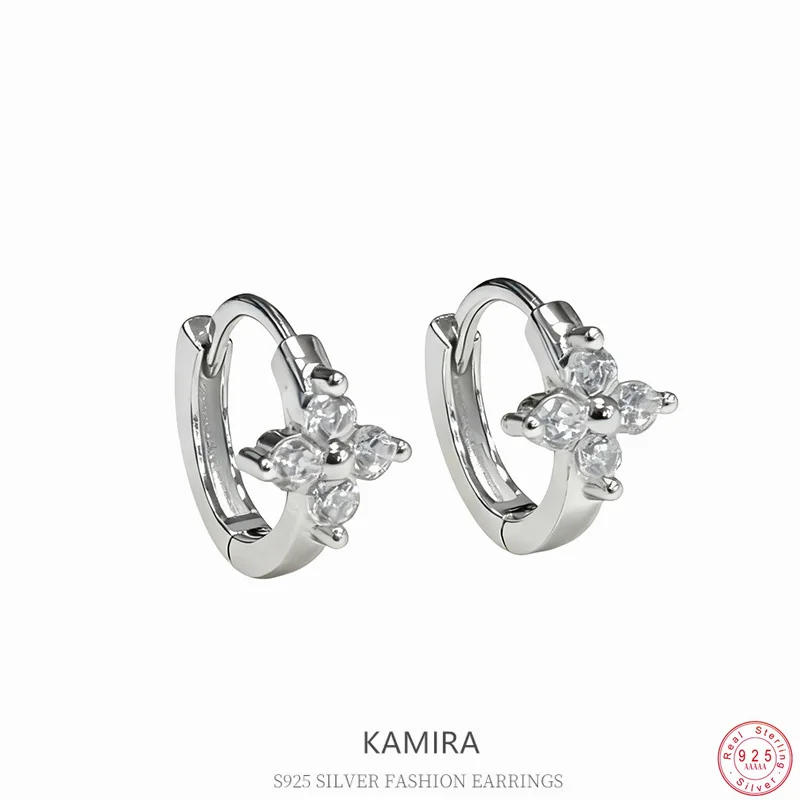 

KAMIRA 925 Sterling Silver Mini Cute Clover Zircon Earrings for Women Party Daily Fashion Tender Girl Jewelry Accessories Gift