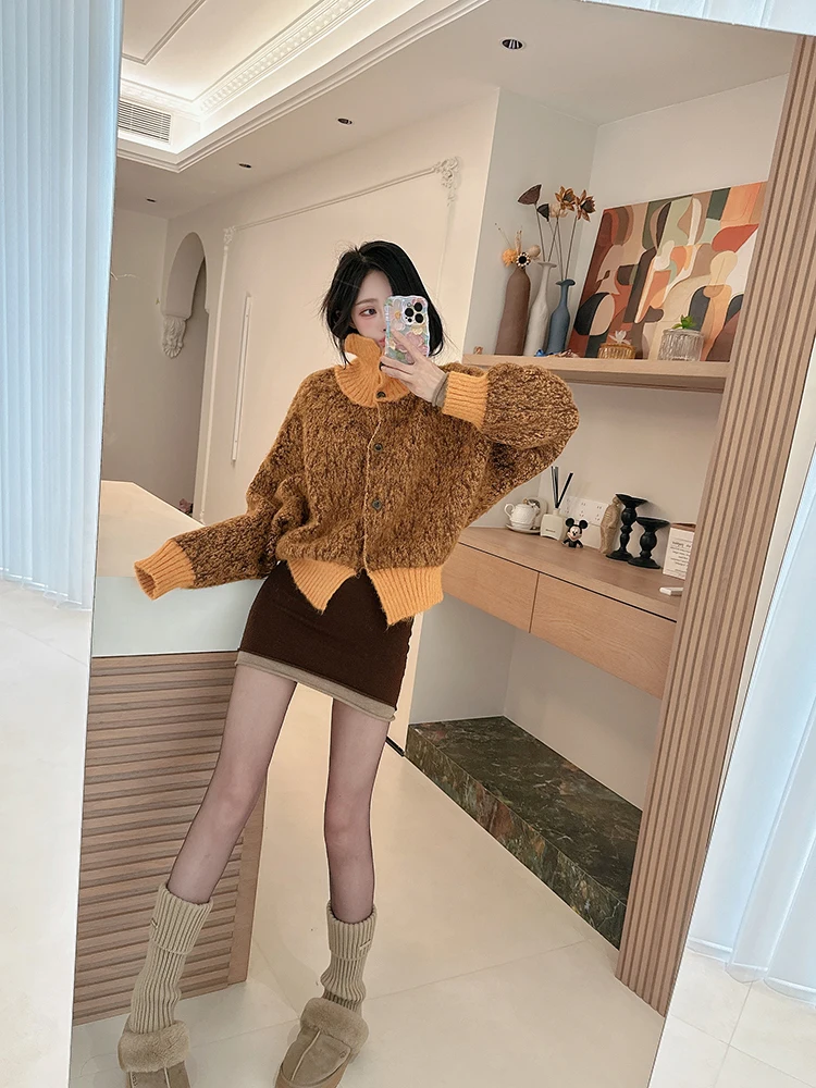 

Осенне-зимний утепленный вязаный свитер-кардиган для женщин с длинным меховым воротником, рукавами «летучая мышь», теплый, пушистый топ