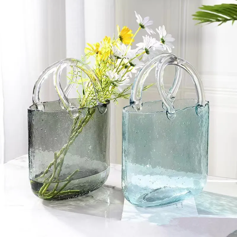 

Nordic Creative Glass Flower Vase Bubble Handheld Basket Living Room Dining Table Transparent Floral Decoration Dried Flower ...